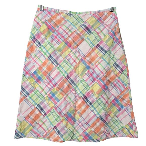 Brooks Brothers 346 Womens Colorful Plaid Quilted Patchwork Madras Skirt 4 - Picture 1 of 9
